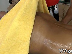 tattooed black guy oiled up and sucked by white masseur